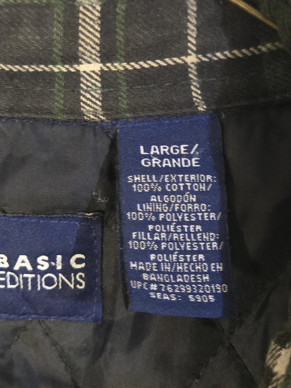 Basic Editions Men's Green Plaid Quilted-Lined Shirt Jacket